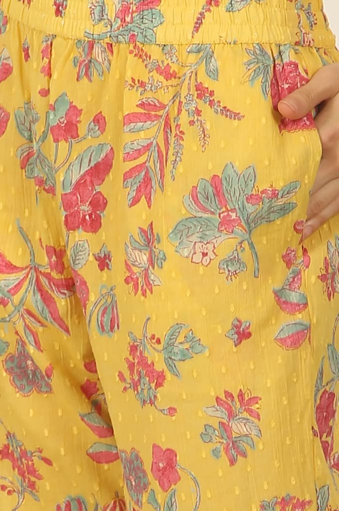 Yellow Floral Printed Swiss Dot Cotton Straight Kurta and Pants Co-ord Set — photo 9