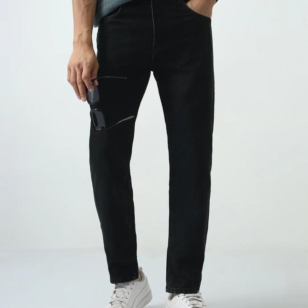 Men's Black Slim Fit Washed Denim Jeans Stretchable