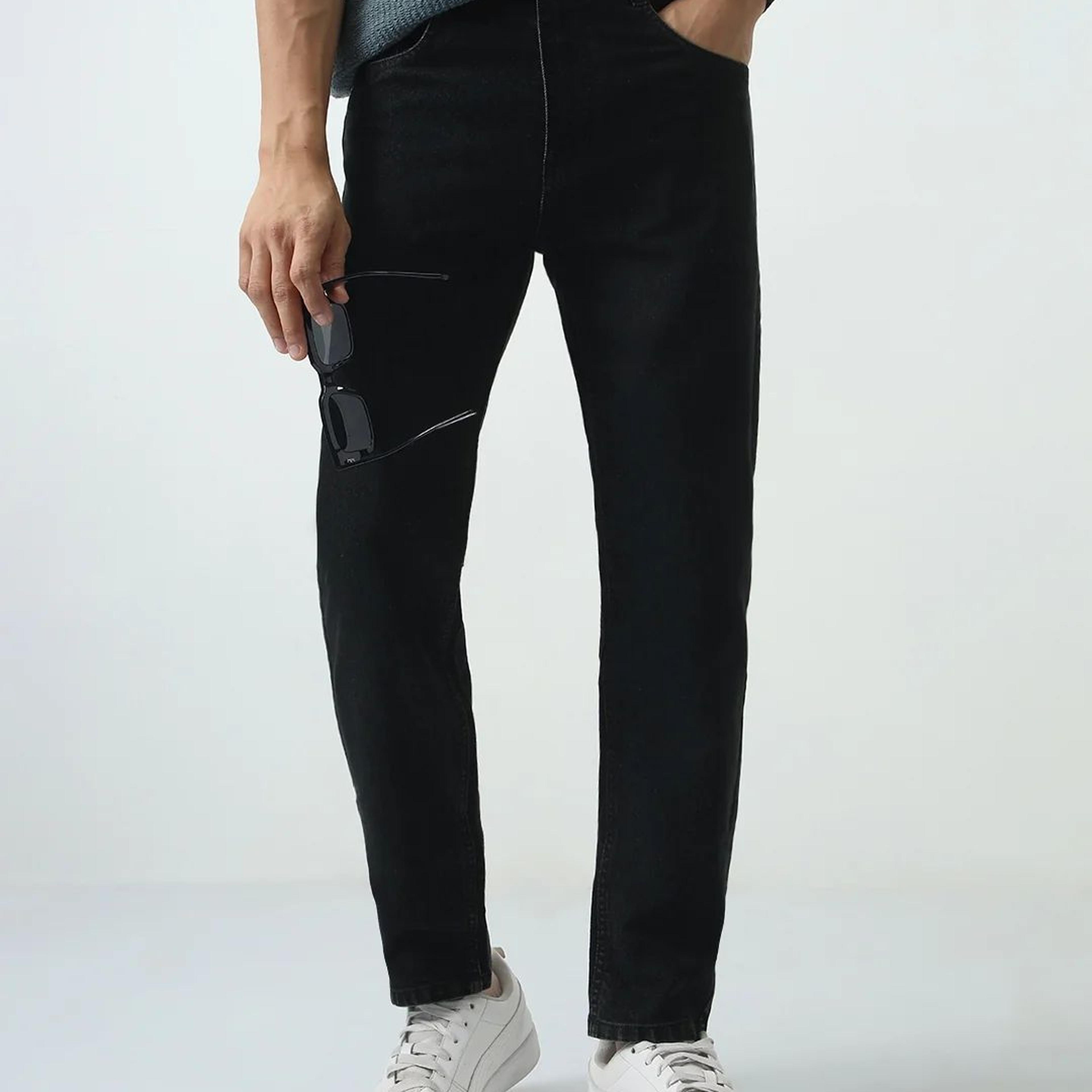 Men's Black Slim Fit Washed Denim Jeans Stretchable