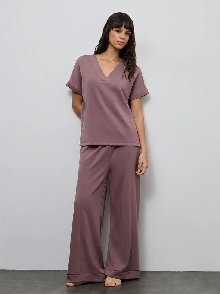 Wunderlove Dusty Pink Solid V-Neck Top — photo 2