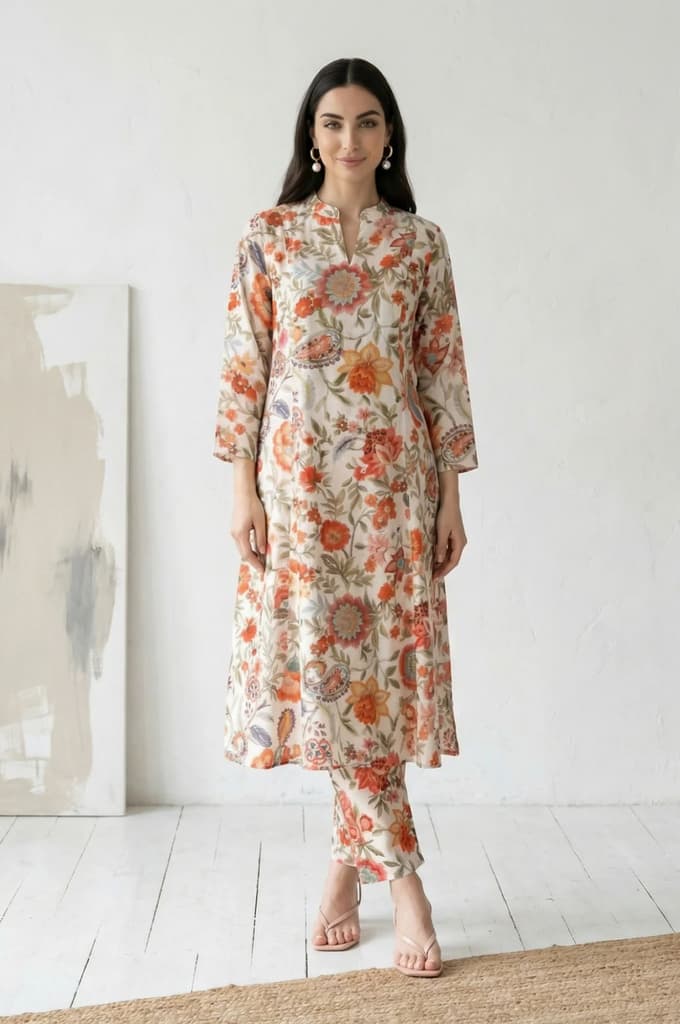 White Floral Printed Straight Fit Pants — photo 4