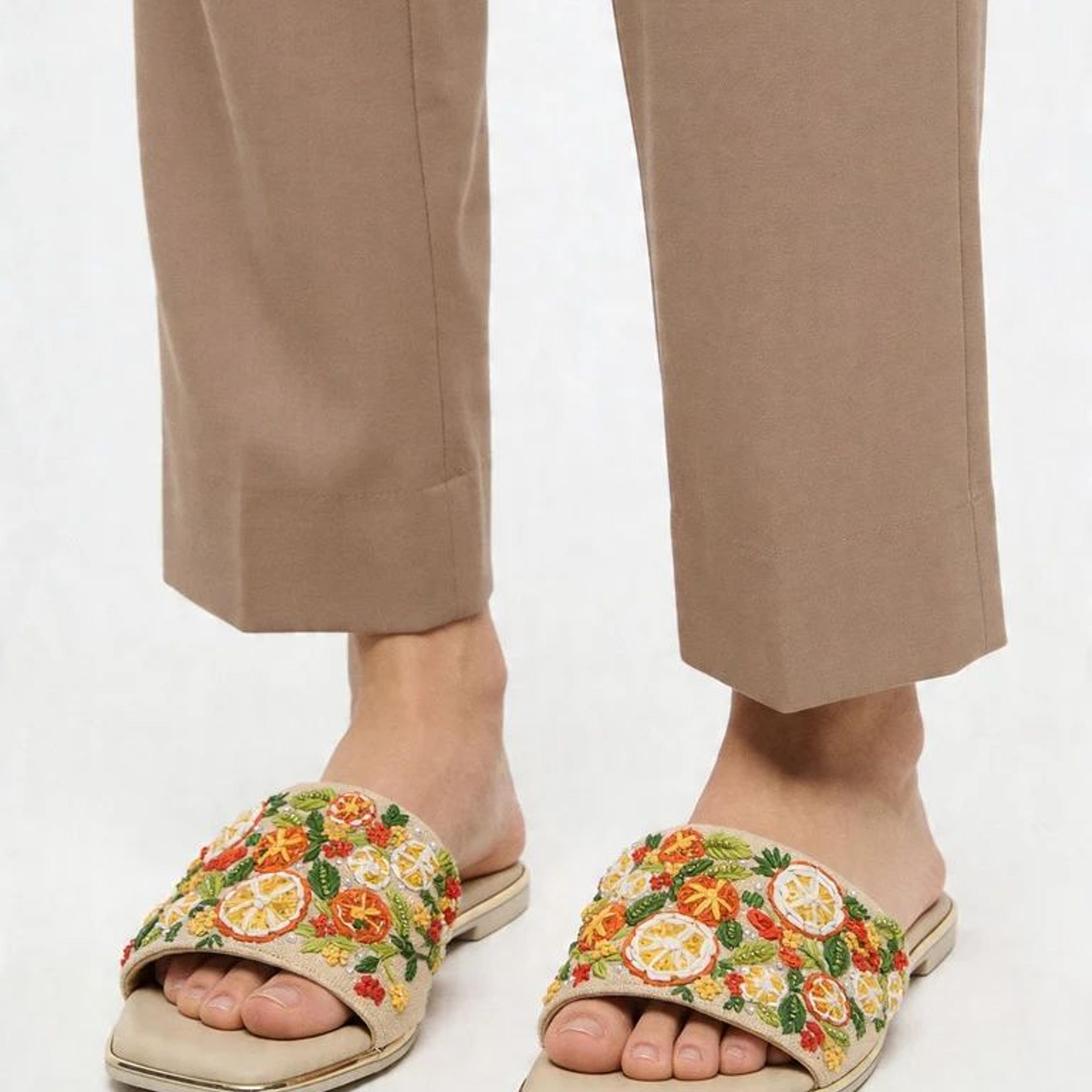 LUNA BLU Multicolor Floral-Embroidered Square Toe Slides