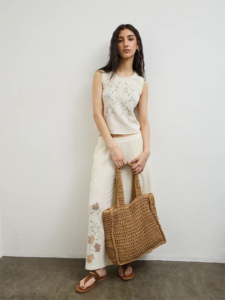 Bombay Paisley Off-White Embroidered Cotton Top — photo 2