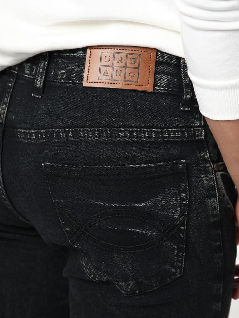 Men's Black Bootcut Fit Mid Rise Acid Wash Jeans Stretchable — photo 6