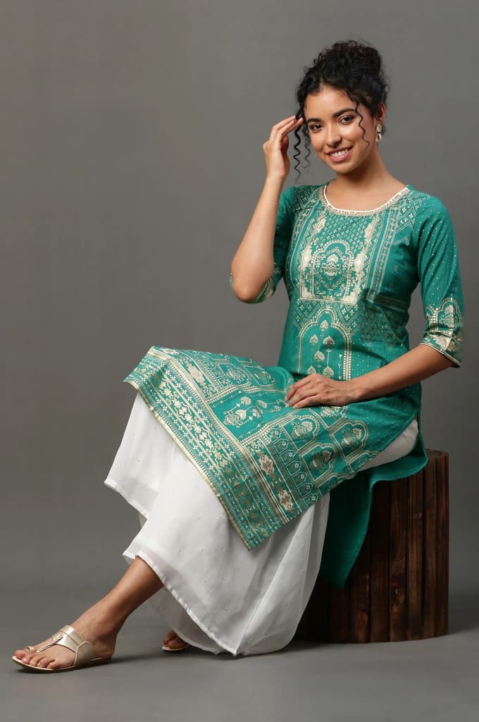 White Polka Dots Printed Flared Georgette Sharara With Elasticated Waist — photo 5
