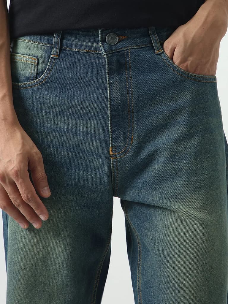 Men's Light Blue Straight Fit Heavy Washed Jeans Stretchable — photo 6