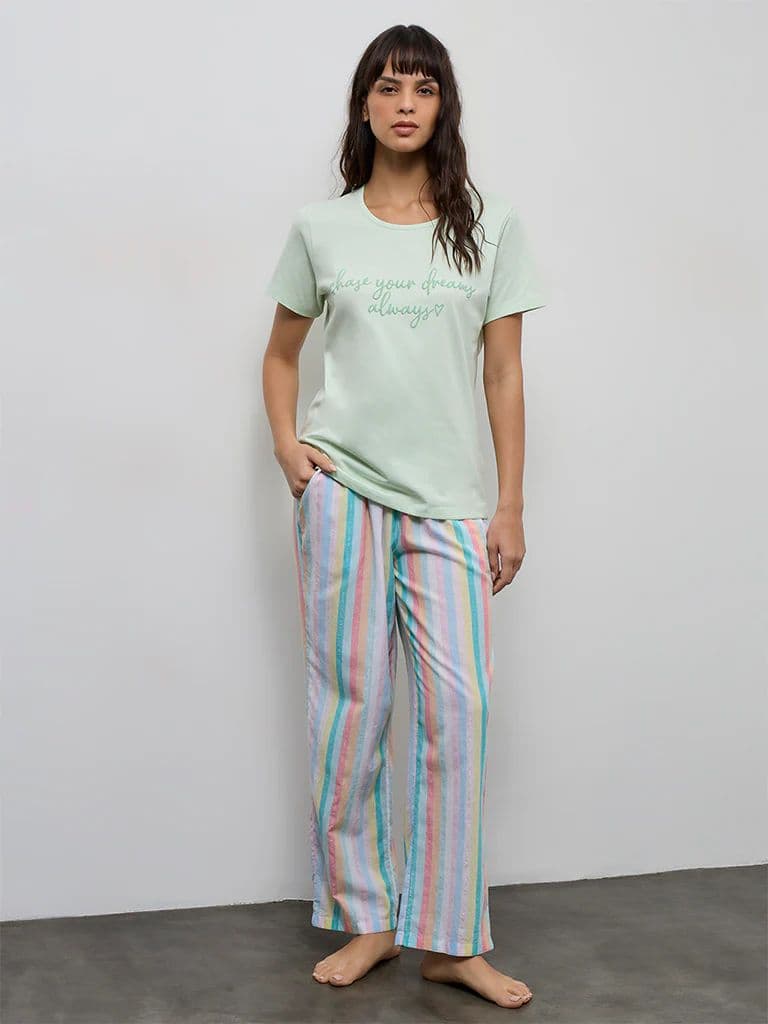 Wunderlove Mint Text Design Cotton T-Shirt