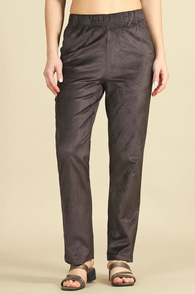Grey Solid Straight Pants — photo 2