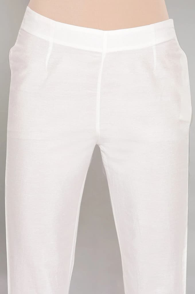 White Solid Plain Straight Cotton Slim Pant — photo 6