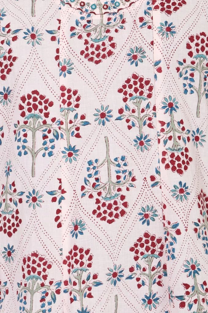 Light Pink Floral Printed Sequins Pure Cotton A-line Kurta — photo 2