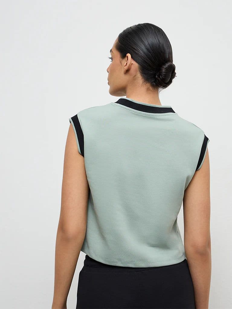 Nuoflexx Sage Green Text Printed Cotton-Blend T-Shirt — photo 4