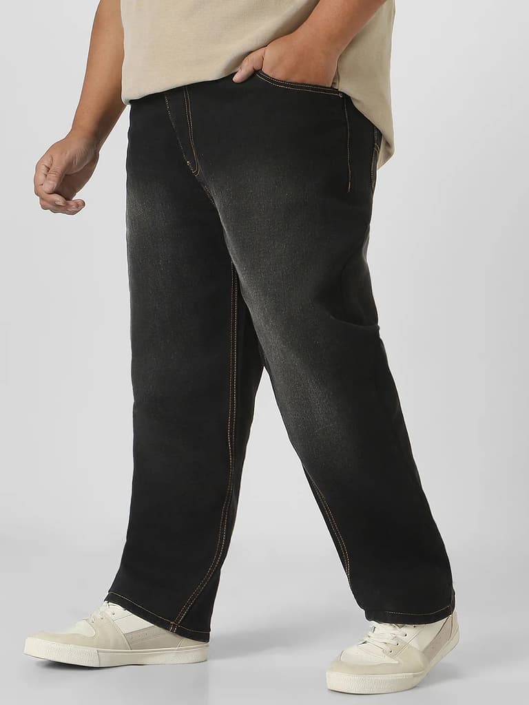 Plus Men's Black Regular Fit Washed Jeans Stretchable — photo 3