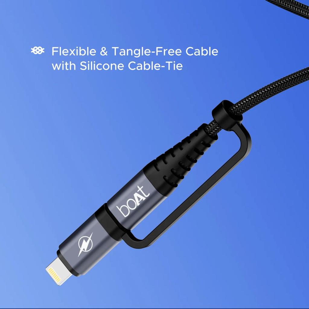 boAt Flexicharge 400 | 4-in-1 Charging Cable with 2 Swappable Heads, 480 Mbps Data Sync, USB-A, Type-C, & Lightning, 1.5m Cable — photo 5