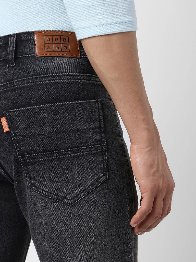 Men's Black Straight Fit Washed Jeans Stretchable — photo 6