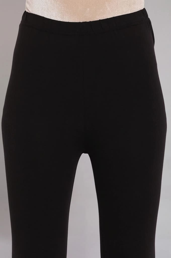 Black Solid Skinny Fit Cotton Tights With Elasticated Waistband — photo 6