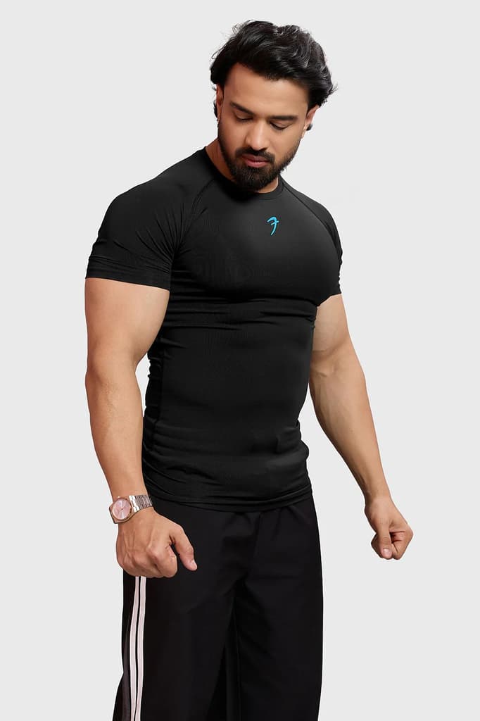 Compression T-shirt Black/ Blue Logo — photo 8