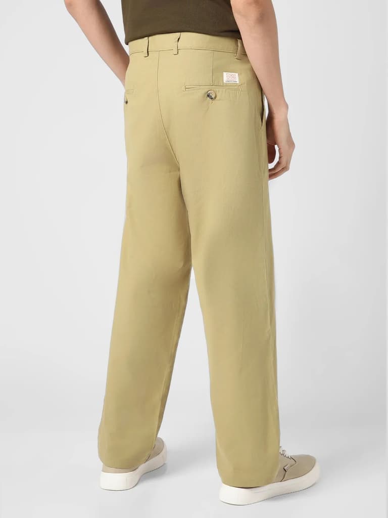 Men's Light Olive Loose Baggy Fit Solid Chino Trousers Non-Stretchable — photo 3