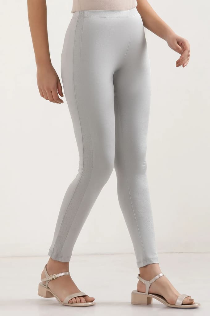 Silver Solid Skinny Fit Tights With Elasticated Waist — photo 4