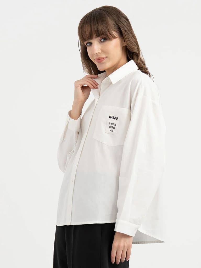 Shirts for Women in White | Graphic Full Sleeve Shirt — photo 2