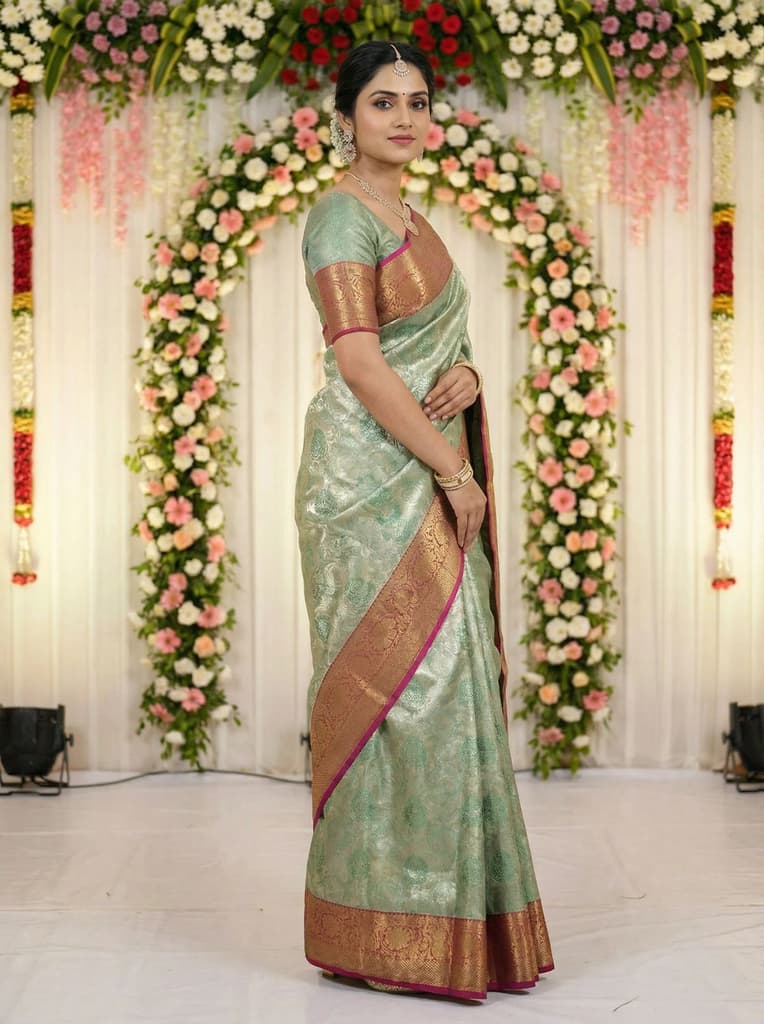 MIMOSA Women's Woven Design Kanjivaram Style Art Silk Saree with Blouse Piece - Rama (SA00002476RMFREE) — photo 2