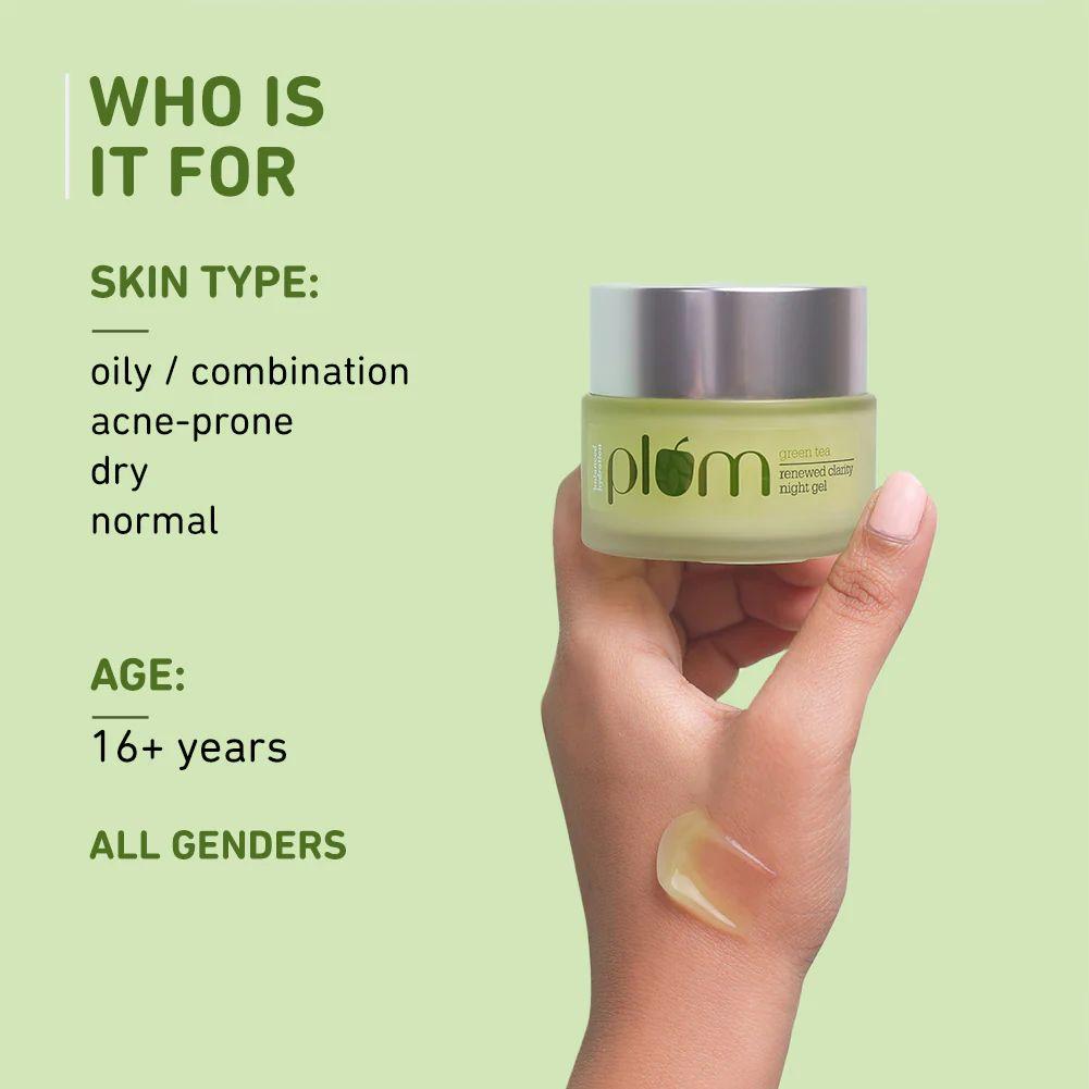 Green Tea Night Gel For Oily, Acne-Prone Skin | Travel-Size| 15 ml