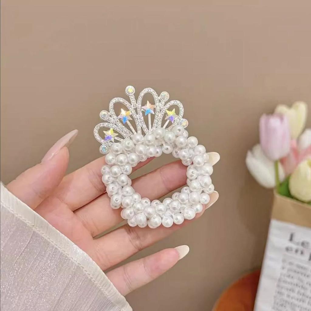 Princess Tiara Pearl Hair Tie – Royal Bun Accessory for Girls — Tiara 1