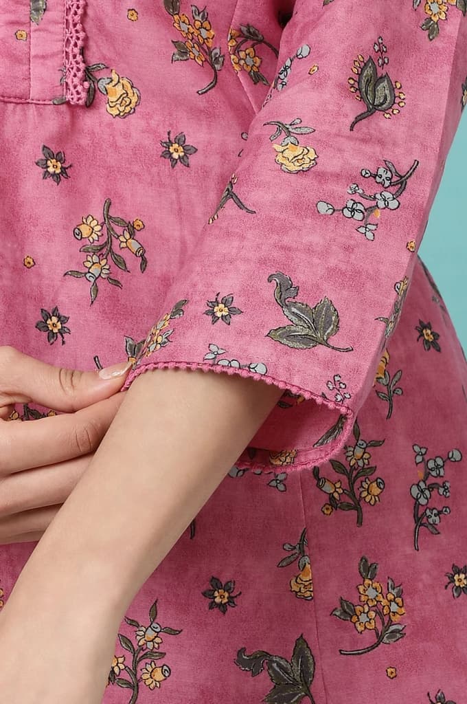 Pink Floral Printed Pure Cotton A-line Kurta and Pants Co-ord Set — photo 8