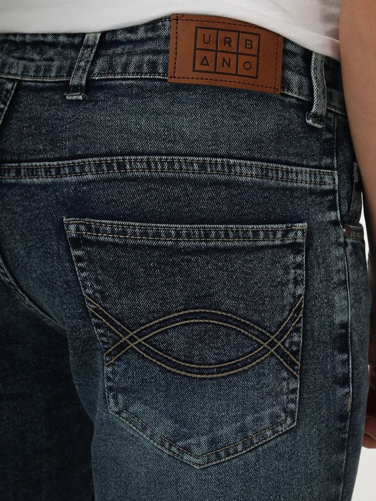 Men's Blue Bootcut Fit Mid Rise Tinted Heavy Washed Jeans Stretchable — photo 7