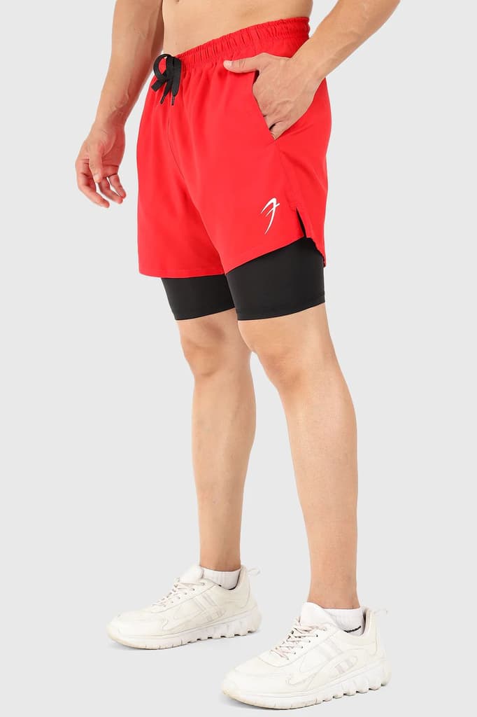 2 in 1 5" Compression Shorts Red — S