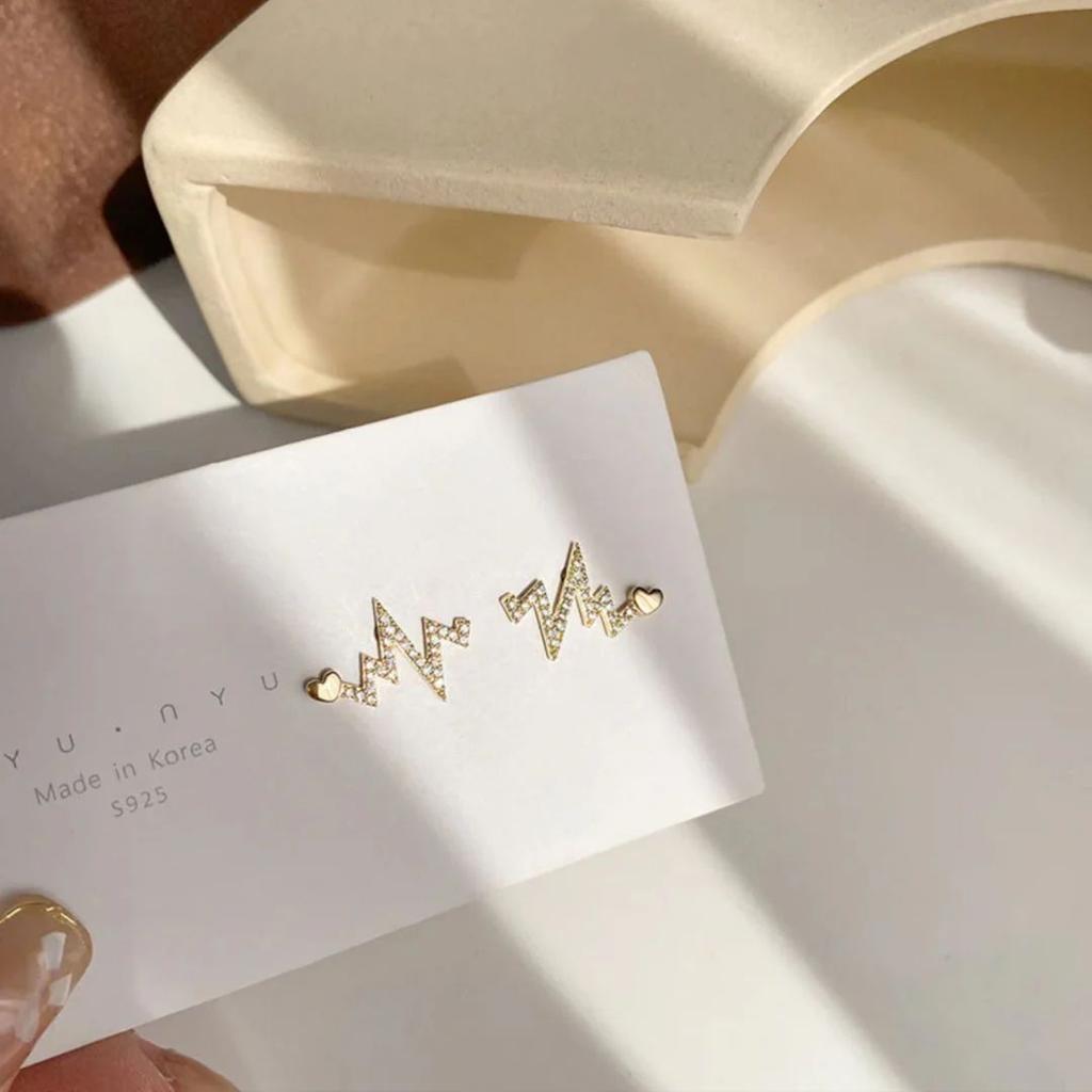 Heartbeat Stud Earrings | Dainty Pulse Line Studs — Gold