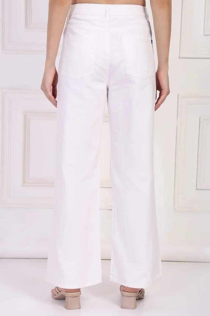 White Solid Flared Cotton Pant — photo 3