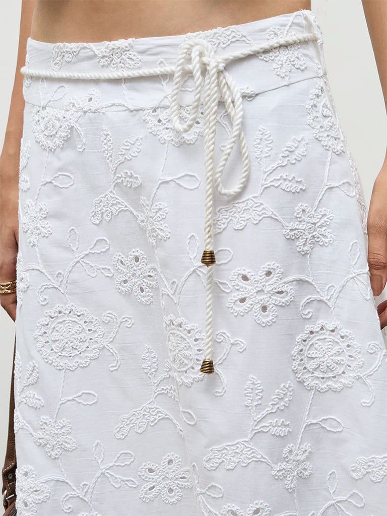 LOV White Schiffli Embroidered High-Rise Cotton Skirt — photo 3