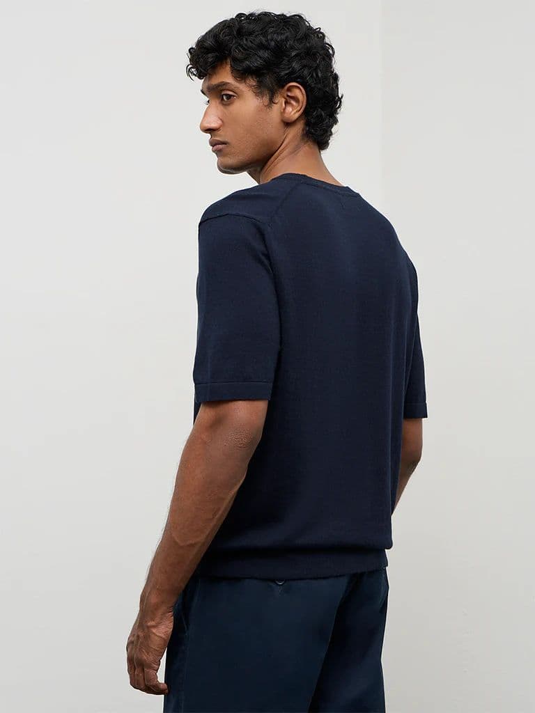 Ascot Navy Relaxed-Fit Cotton-Blend T-Shirt — photo 4