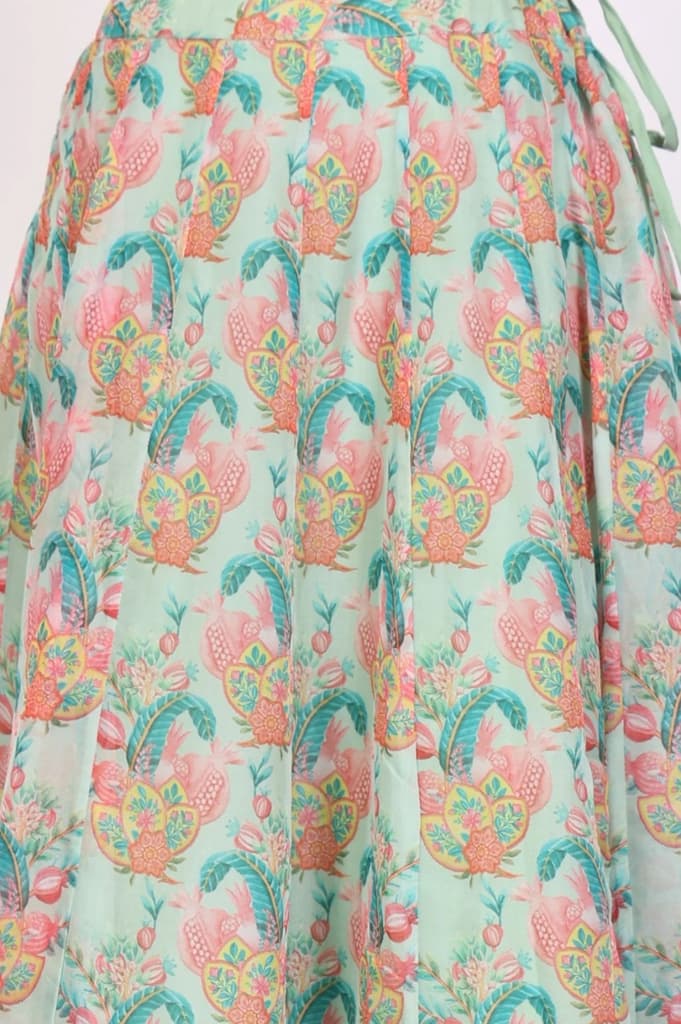 Sea Green Embroidered Blouse with Printed Flared Skirt and Embroidered Jacket Set — photo 7