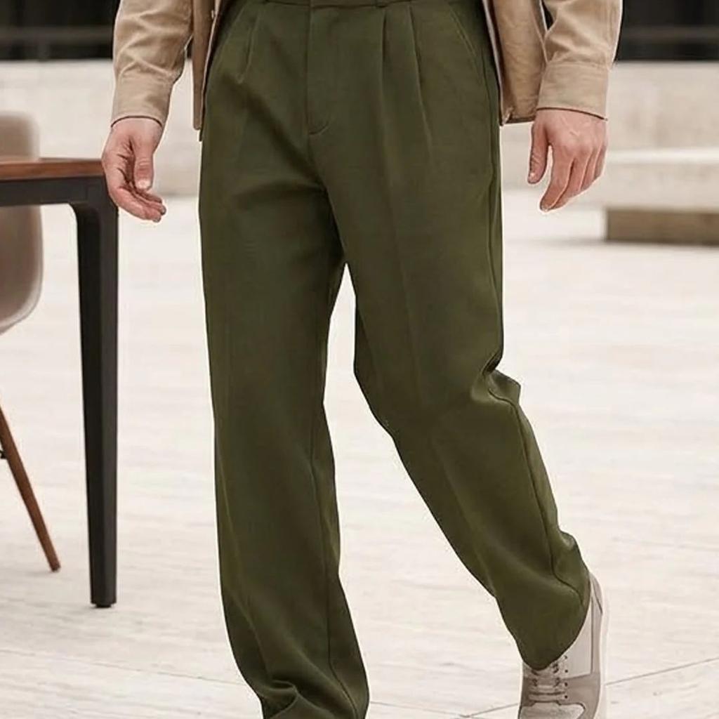 Men's Dark Olive Loose Baggy Fit Solid Korean Trousers Stretchable