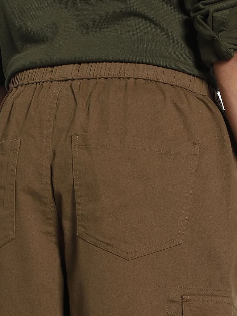 Men's Brown Loose Baggy Fit Cargo Jogger Chino Pant with 6 Pockets Stretchable — photo 8