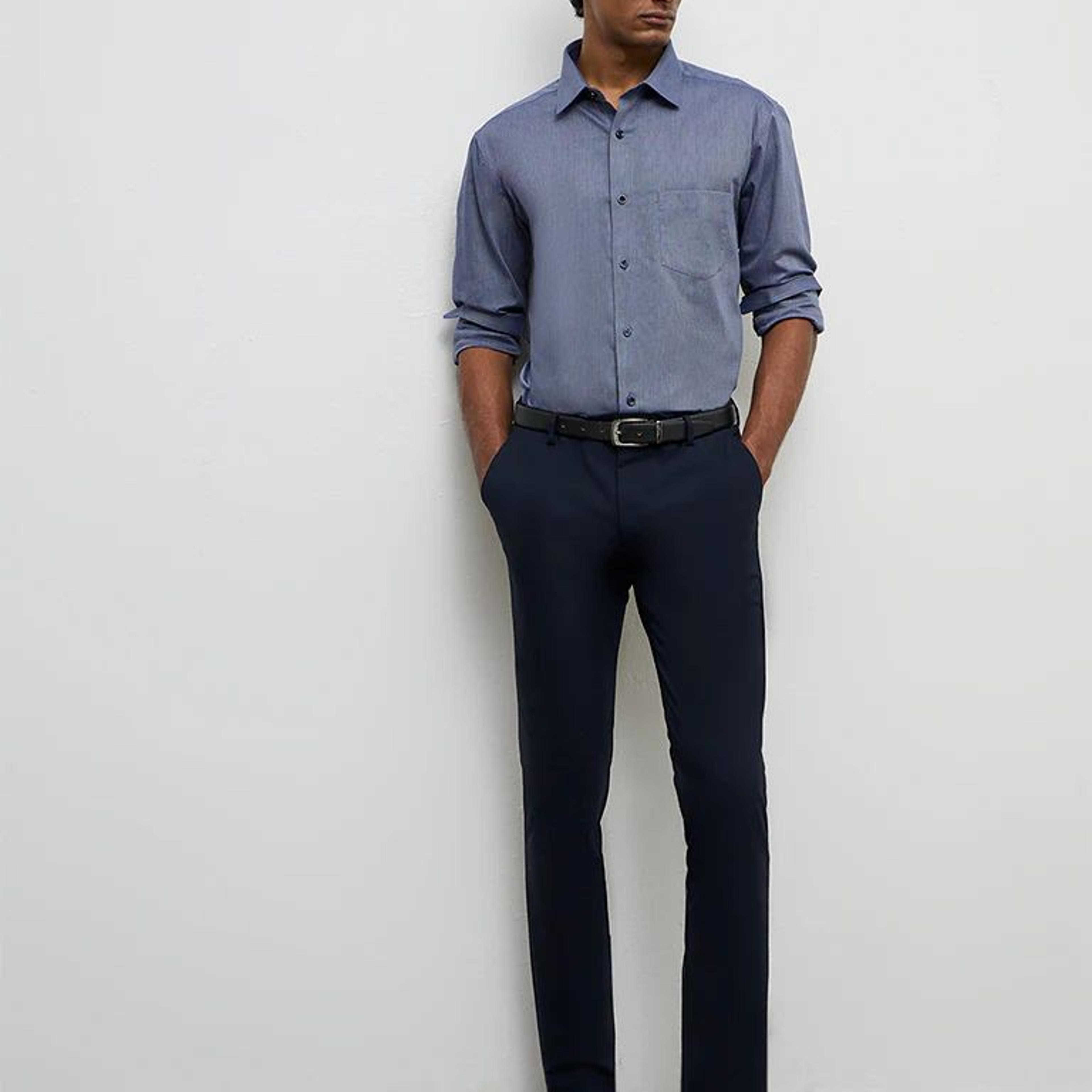 WES Formals Navy Relaxed-Fit Cotton Shirt