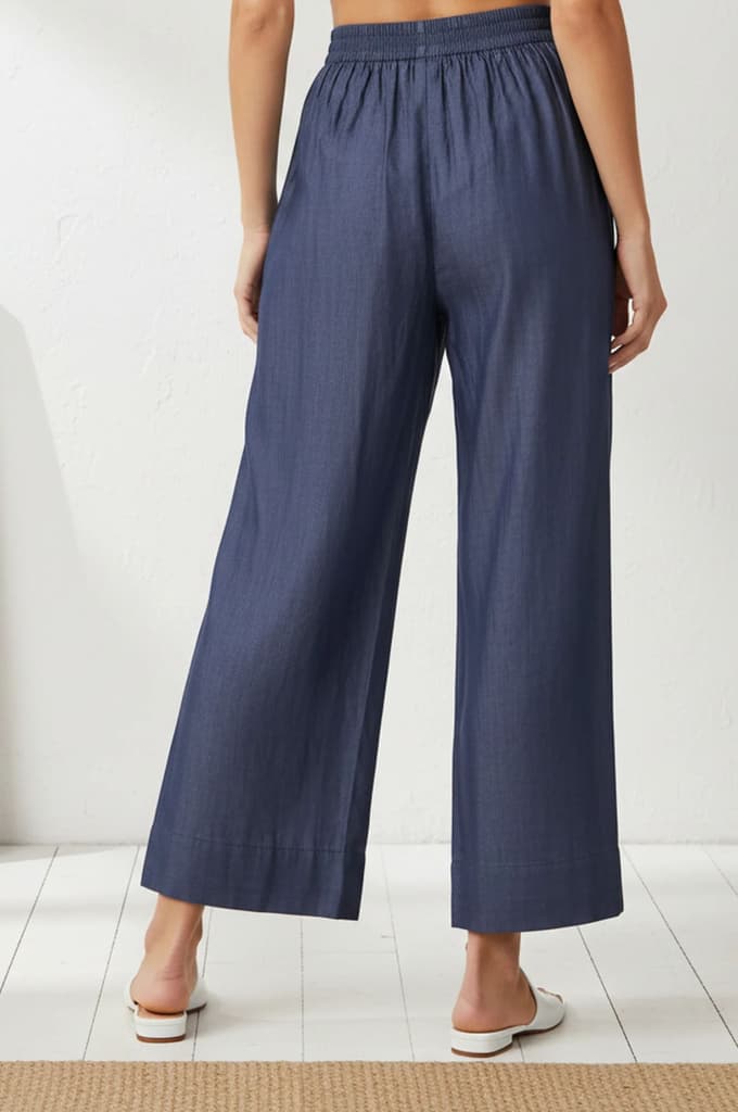 Blue Solid Tencel Relaxed Fit Ankle Length High Rise Pants — photo 4