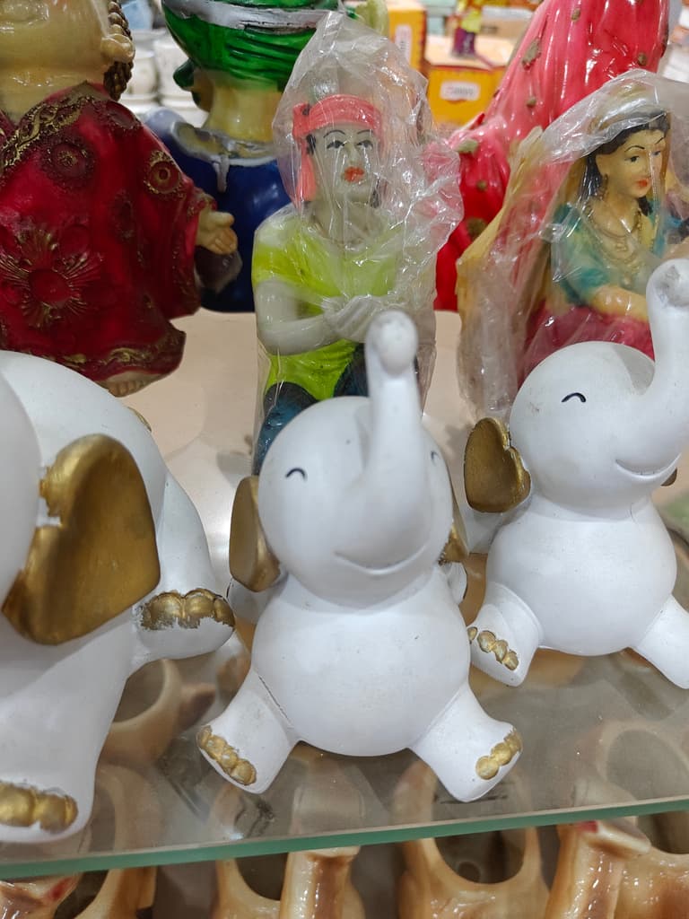 White Elephant Statue | Decorative | Porcelain | Gold Trim