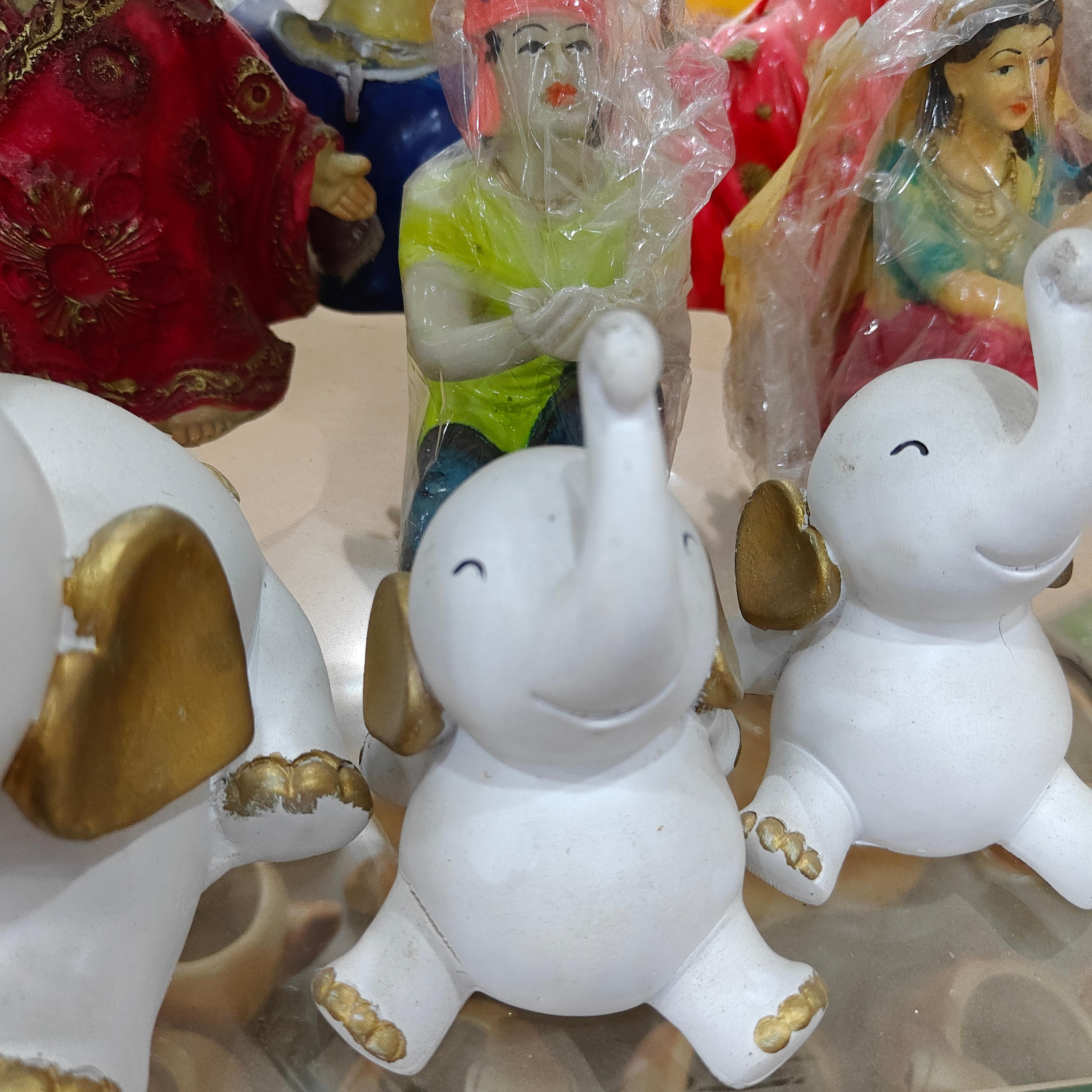 White Elephant Statue | Decorative | Porcelain | Gold Trim