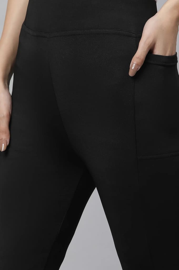 Black Solid Skinny Fit Tights With Elasticated Waist — photo 6