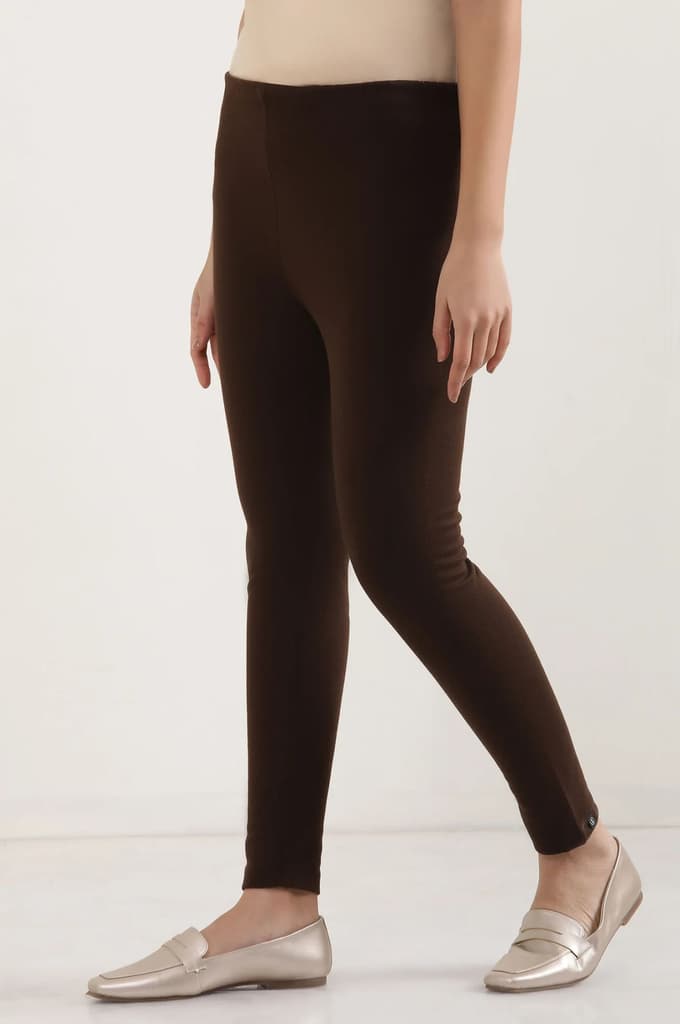 Brown Solid Skinny Fit Tights With Elasticated Waist — photo 2