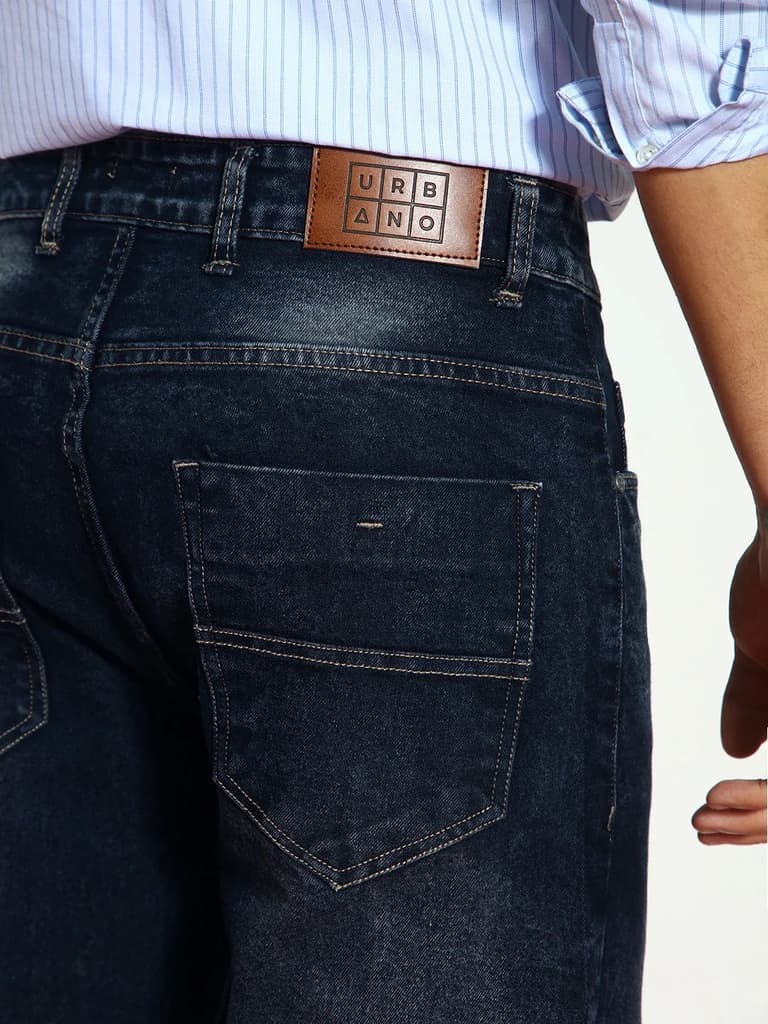 Men's Dark Grey Straight Fit Washed Jeans Stretchable — photo 6