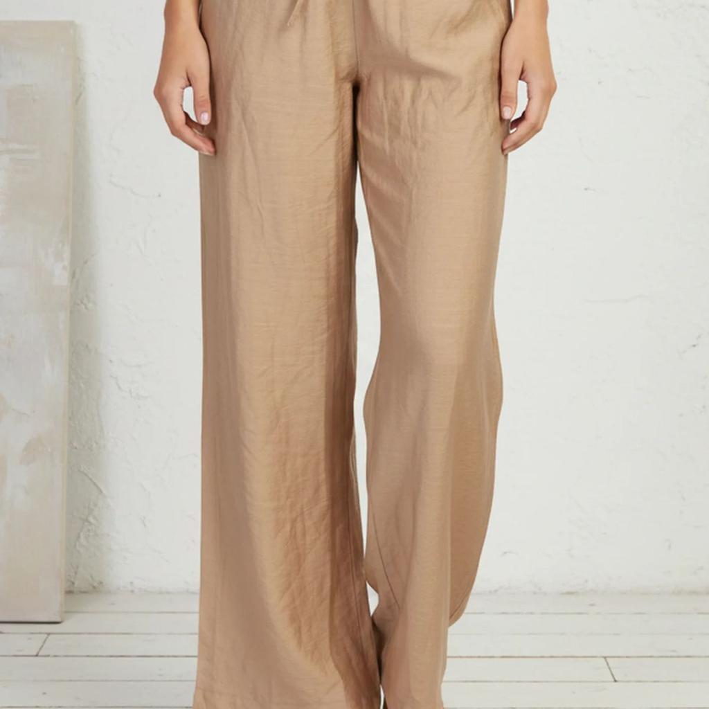 Gold Solid Rayon Relaxed Fit Mid Rise Flared Pants