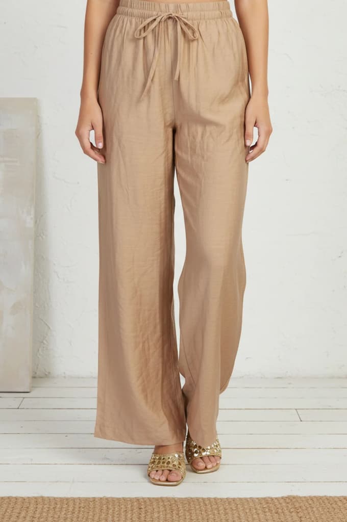 Gold Solid Rayon Relaxed Fit Mid Rise Flared Pants — S