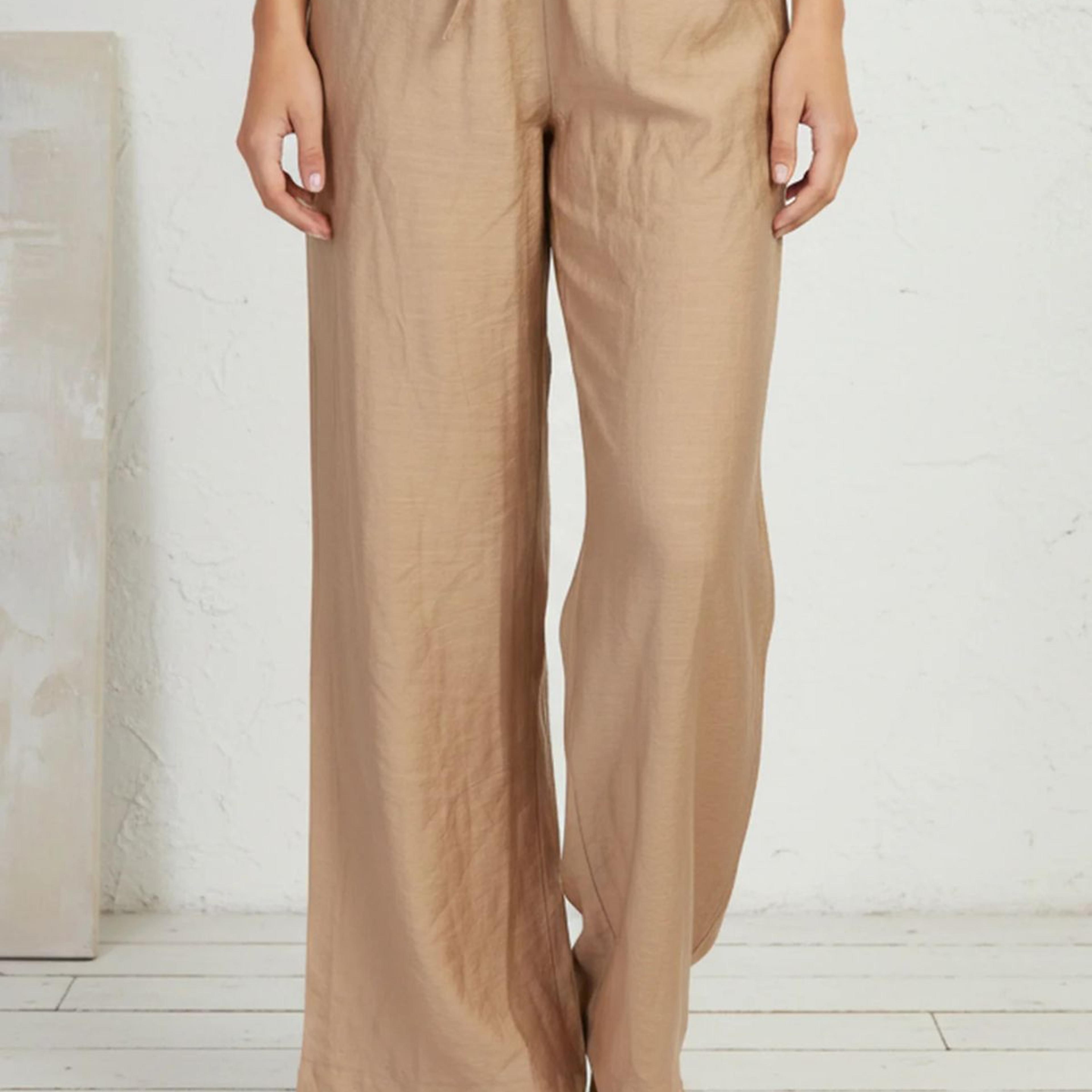 Gold Solid Rayon Relaxed Fit Mid Rise Flared Pants