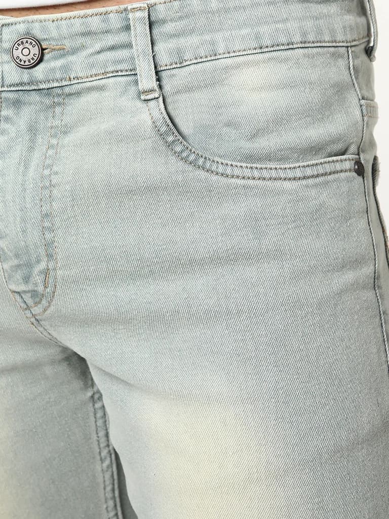 Men's Ice Grey Bootcut Fit Mid Rise Tinted Heavy Washed Jeans Stretchable — photo 6