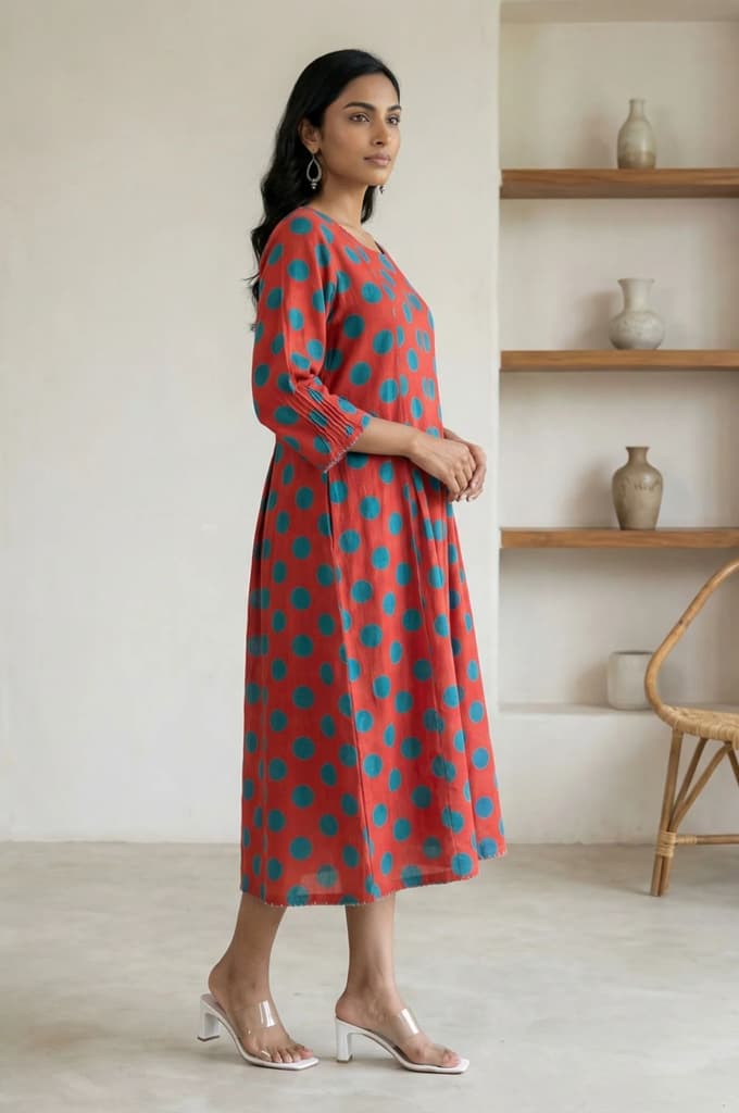 Red Polka Dots Pure Cotton A-line Dress — photo 4