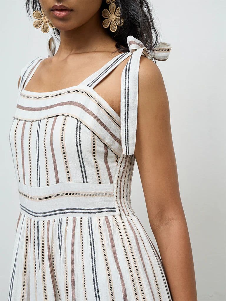 LOV Off-White Striped Cotton-Blend Tiered Dress — photo 3
