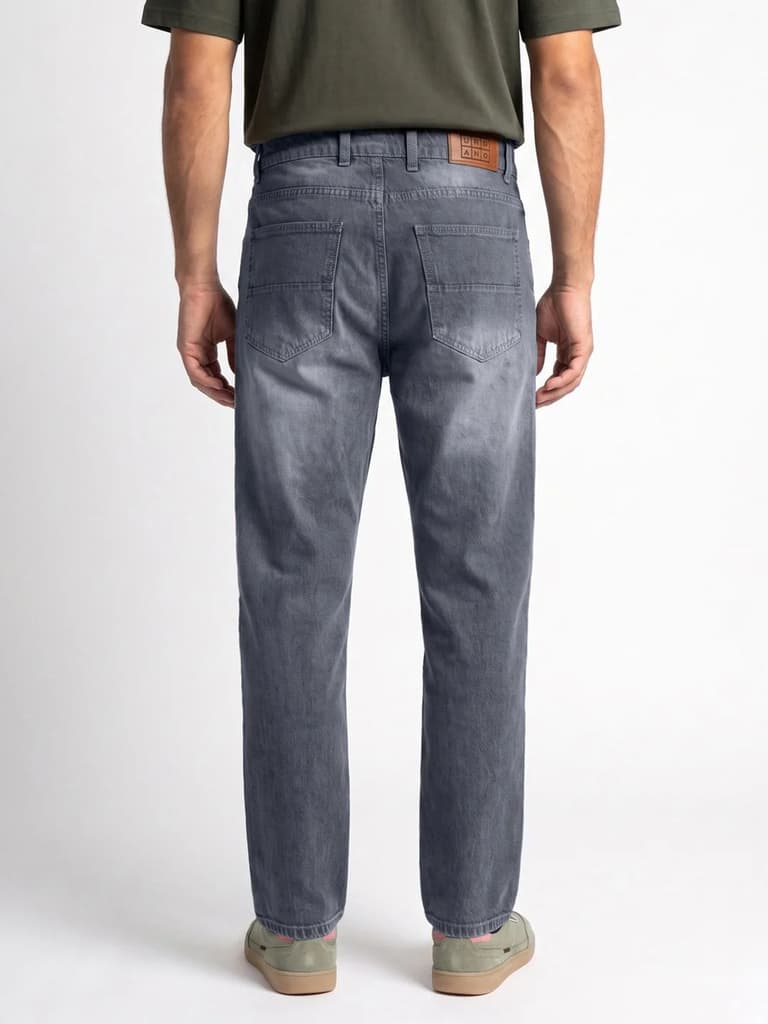 Men's Grey Relaxed Fit Washed Denim Jeans Non-Stretchable — photo 3